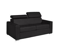 Vente-unique - Canapé 4 Places Convertible Express en Cuir de Buffle Noir - Couchage 160 cm - Matelas 22 cm avec mémoire de Forme