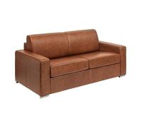 Canapé 4 places convertible express en cuir de buffle vintage caramel - Couchage 160 cm - Matelas 14 cm CALITO