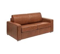 Canapé 4 places convertible express en cuir de buffle vintage caramel - Couchage 160 cm - Matelas 14 cm CALITO