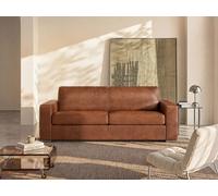 Canapé 4 places convertible express en cuir de buffle vintage caramel - Couchage à lattes larges 160 cm - Matelas 14 cm CALITO