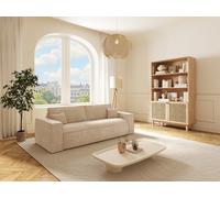 Canapé 4 places convertible express en tissu beige - Couchage 160 cm - Matelas 13 cm avec mémoire de forme - AMELIA