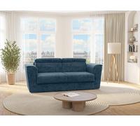 Canapé 4 places convertible express en tissu texturé bleu - Couchage à lattes larges 160 cm - Matelas 18 cm - RIZORA
