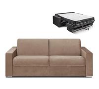 Canapé 4 Places Convertible Express en Velours CALITO - Beige - Couchage 160 cm - Matelas 22 cm avec mémoire de Forme DUNLOPILLO