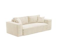 Canapé 4 places convertible express en velours côtelé beige - Couchage 160 cm - Matelas 13 cm avec mémoire de forme - AMELIA