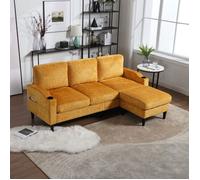 Canapé 4 places Convertible - Velours - Jaune - Design contemporain