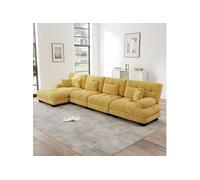 Canapé 4 places d'angle en tissu chenille, forme en L, avec pouf, 406x145x81cm, Jaune