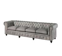 Canapé 4 places en cuir véritable gris CHESTERFIELD #204|Massivmoebel24|