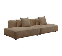 Canapé 5 places ouvert modulable en tissu bouclette taupe LELACO