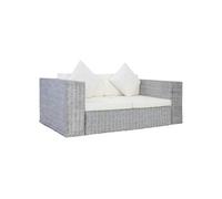 vidaXL Canapé 2 places avec coussins Gris Rotin naturel