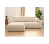 Canapé ALYA d'angle compacte réversible et convertible 4 places en velours côtelé - Beige