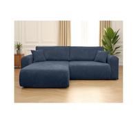 Canapé ALYA d'angle compacte réversible et convertible 4 places en velours côtelé - Bleu foncé
