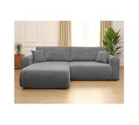 Canapé ALYA d'angle compacte réversible et convertible 4 places en velours côtelé - Gris