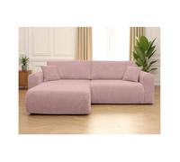 Canapé ALYA d'angle compacte réversible et convertible 4 places en velours côtelé - Rose