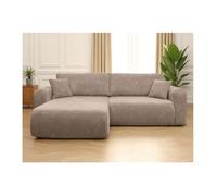 Canapé ALYA d'angle compacte réversible et convertible 4 places en velours côtelé - Taupe