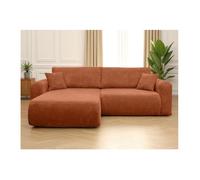 Canapé ALYA d'angle compacte réversible et convertible 4 places en velours côtelé - Terracotta