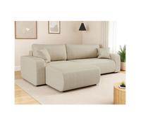 Canapé ALYA d'angle max réversible et convertible 5 places en tissu bouclette - Beige