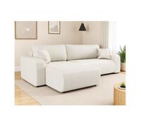 Canapé ALYA d'angle max réversible et convertible 5 places en tissu bouclette - Blanc