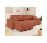 Canapé ALYA d'angle max réversible et convertible 5 places en tissu bouclette - Terracotta