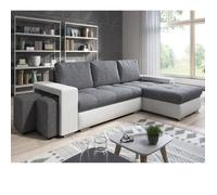 Canapé Angle Convertible Simon Blanc / Gris + 2 Poufs
