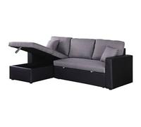 Canape angle fixe 3 places en lin gris 85 x 221 x 85 cm