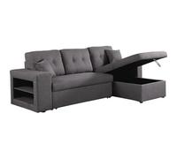 Canape angle fixe 3 places en lin gris 90 x 146 x 86 cm