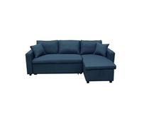 Canape angle fixe 3 places en polyester bleu 146 x 225 x 85 cm