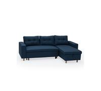 Canape angle fixe 3 places en polyester bleu 146 x 229 x 86 cm