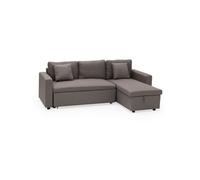 Canape angle fixe 3 places en polyester marron 146 x 225 x 85 cm