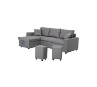Happy Garden Canapé d'angle convertible Tony 3 places – méridienne réversible, coffre – gris