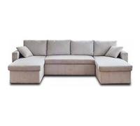 Bestmobilier Canapé panoramique Cyrus U 7 places convertible avec coffre velours côtelé Beige