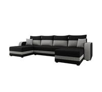 Harvey - Canapé panoramique en U 7 places convertible avec coffre en tissu bicolore - Noir / Gris