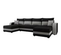 Harvey - Canapé panoramique en U 7 places convertible avec coffre en tissu bicolore - Noir / Gris