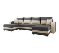 Best Mobilier Canapé panoramique en U Harvey 7 places convertible coffre tissu bicolore Gris/Beige