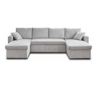 Bestmobilier - Canapé panoramique U Cyrus - 7 places convertible coffre velours côtelé Gris clair