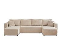 Canape angle fixe BEST MOBILIER 7 places en velours beige 140 x 320 x 85 cm Beige G