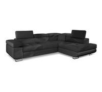 Menzzo Canapé d'angle convertible Antoni avec têtières relevables Simili Noir