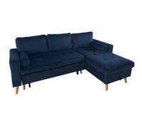 Happy Garden Canapé d'angle convertible James 3 places velours bleu coffre de rangement