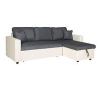 Happy Garden Canapé d'angle convertible Clark 3 places tissu/simili gris chiné/blanc coffre