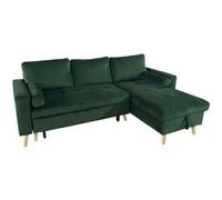 Happy Garden Canapé d'angle convertible James 3 places velours, coffre de rangement – vert
