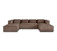 Canape angle fixe LISA DESIGN 7 places en velours marron 176 x 327 x 67 cm Taupe G