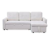 Menzzo Canapé d’Angle Convertible Toledo en Tissu Bouclette crème - 5 Places - Angle réversible avec Coffre de Rangement - Grand canapé Design cocooning Moderne