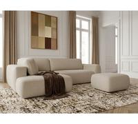Canapé angle L convertible coffre DENISE tissu texturé avec pouf beige angle gauche BOBOCHIC 4 places Angle gauche Beige