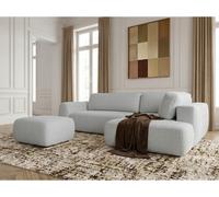 Canapé angle L convertible coffre DENISE tissu texturé avec pouf gris clair angle droit BOBOCHIC 4 places Angle droit Gris clair
