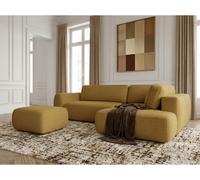 Canapé angle L convertible coffre DENISE tissu texturé avec pouf jaune angle droit BOBOCHIC 4 places Angle droit Jaune