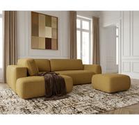Canapé angle L convertible coffre DENISE tissu texturé avec pouf jaune angle gauche BOBOCHIC 4 places Angle gauche Jaune