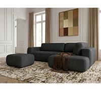 Canapé angle L convertible coffre DENISE tissu texturé avec pouf noir angle droit BOBOCHIC 4 places Angle droit Noir