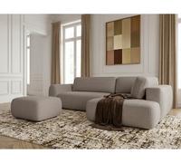 Canapé angle L convertible coffre DENISE tissu texturé avec pouf taupe angle droit BOBOCHIC 4 places Angle droit Taupe