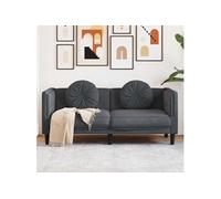 vidaXL Canapé 2 places avec coussins, accoudoirs, dossier et pieds, moderne – Gris foncé velours