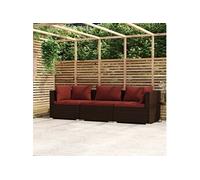 Canapé avec Coussins Siège de Patio Canapé de Jardin Sofa de Terrasse Meuble d'Arrière-Cour Extérieur Marron Résine Tressée 3 Places