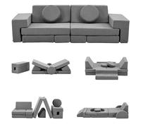 Canapé Bebe Modulaire pour Enfants 14 Pièces Convertible en Mousse, pour Grimper et Ramper, Tissu en Daim Confortable Gris